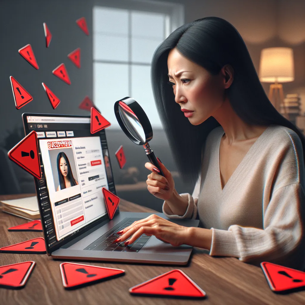 Personne examinant un profil suspect sur un site de rencontre