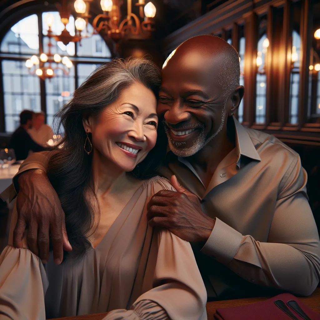 Couple mature heureux apr&egrave;s une rencontre en ligne au Qu&eacute;bec